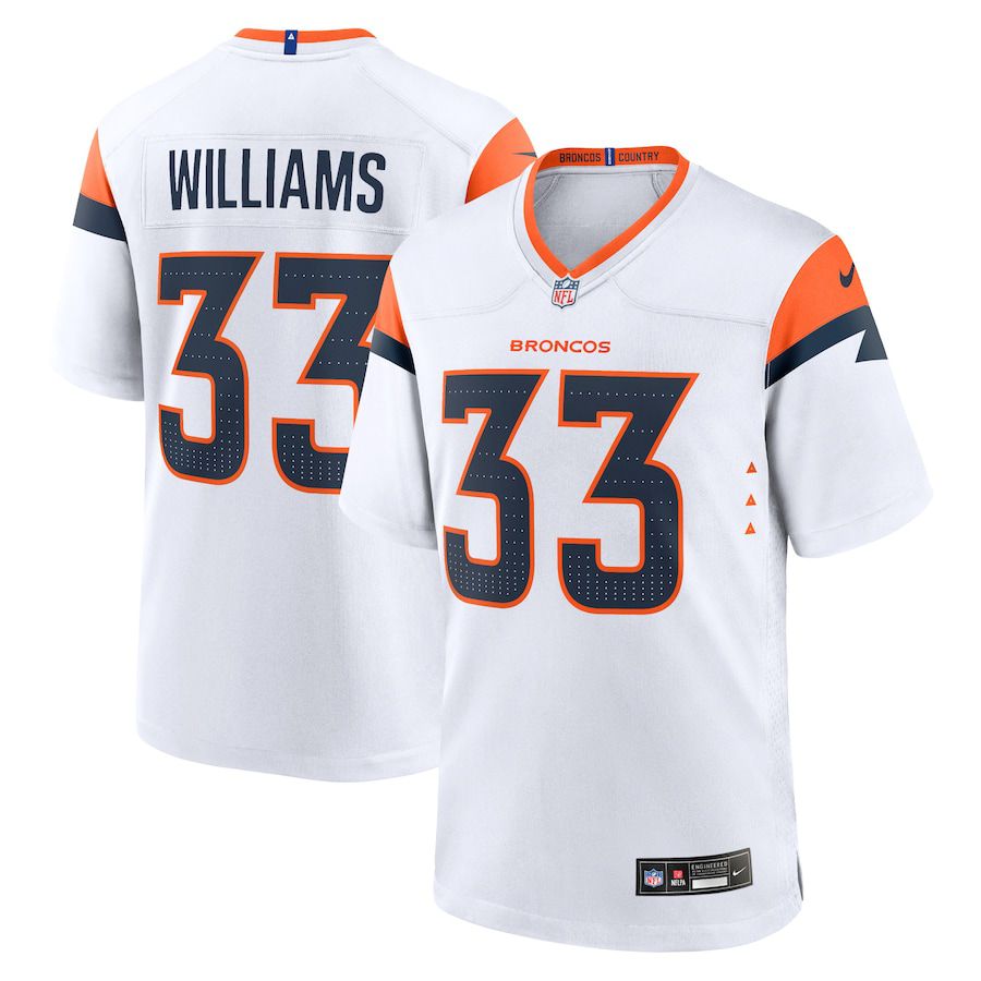 Men Denver Broncos #33 Javonte Williams Nike White Game NFL Jersey->->NFL Jersey